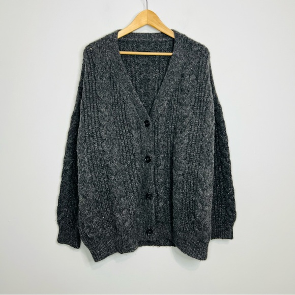 Jenni Kayne Charcoal Alpaca Wool cardigan cable knit open front size small - Picture 2 of 6